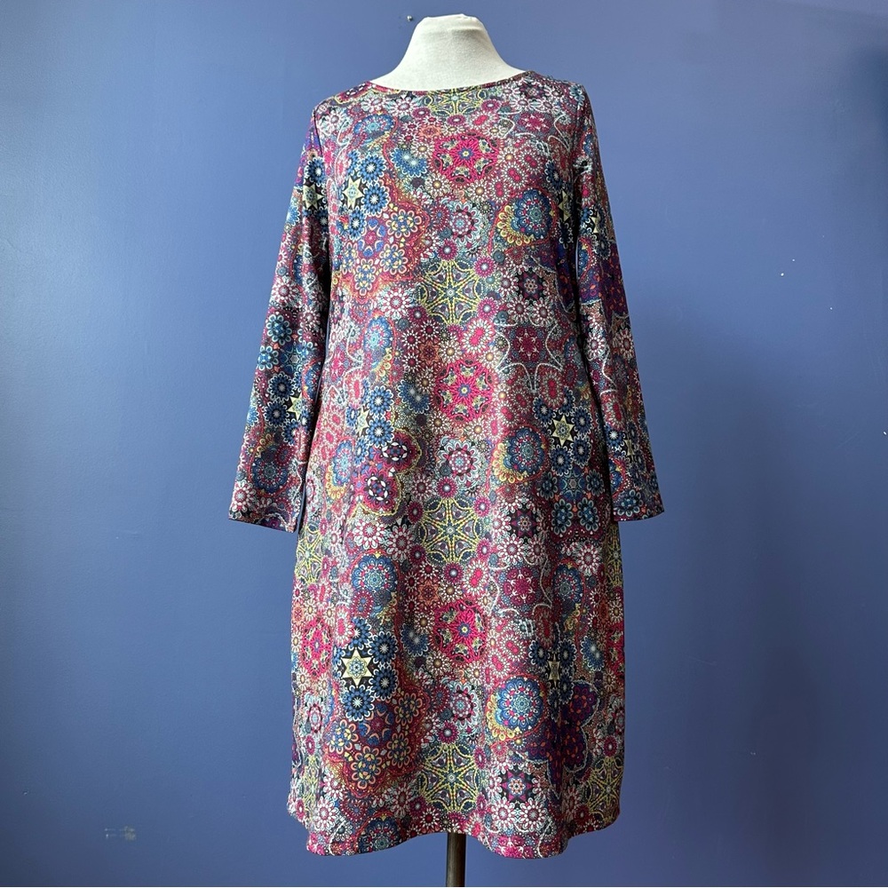 Large Mandala Rainbow Colourful Loose Fit Long Sleeve Dress